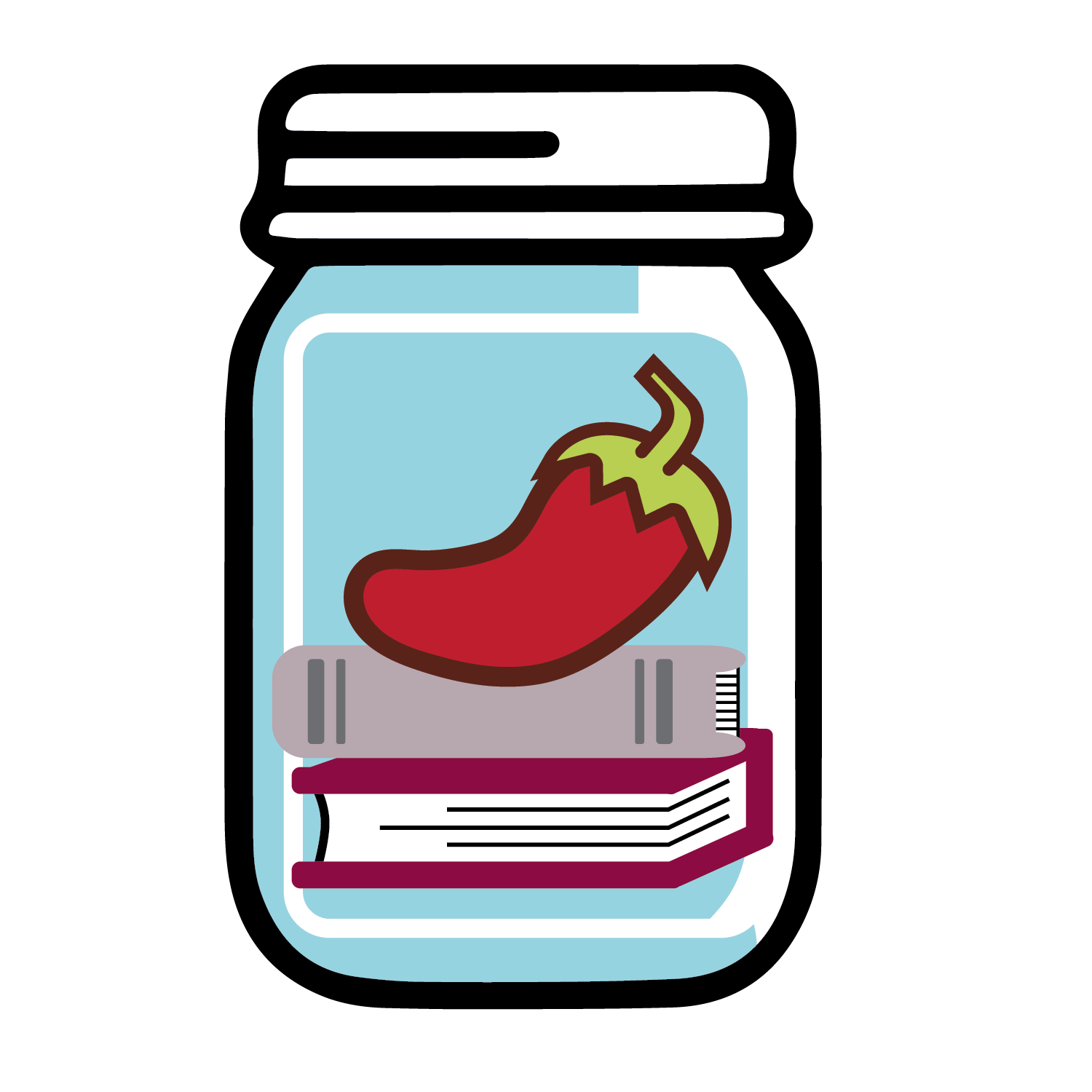 MFP Jar Logo of a red chile and books inside of a jar