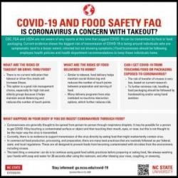 NC State Extension Flyer titled COVID-19 and Food Safety Frequently Asked Questions Is Coronavirus a concern with Takeout?